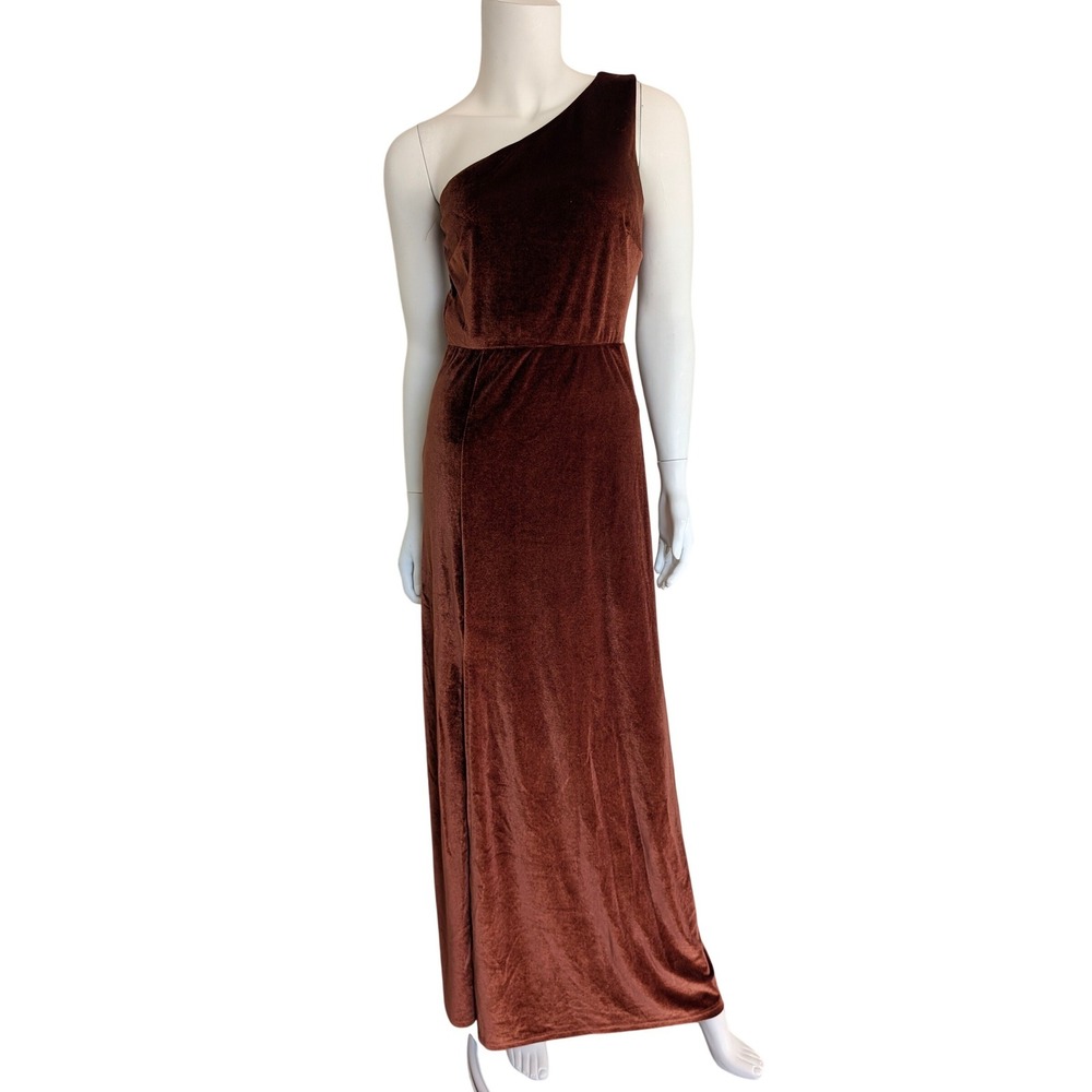 Baltic Born Tatiana One Shoulder Brown Velvet Maxi Dress Small Wedding Guest‎